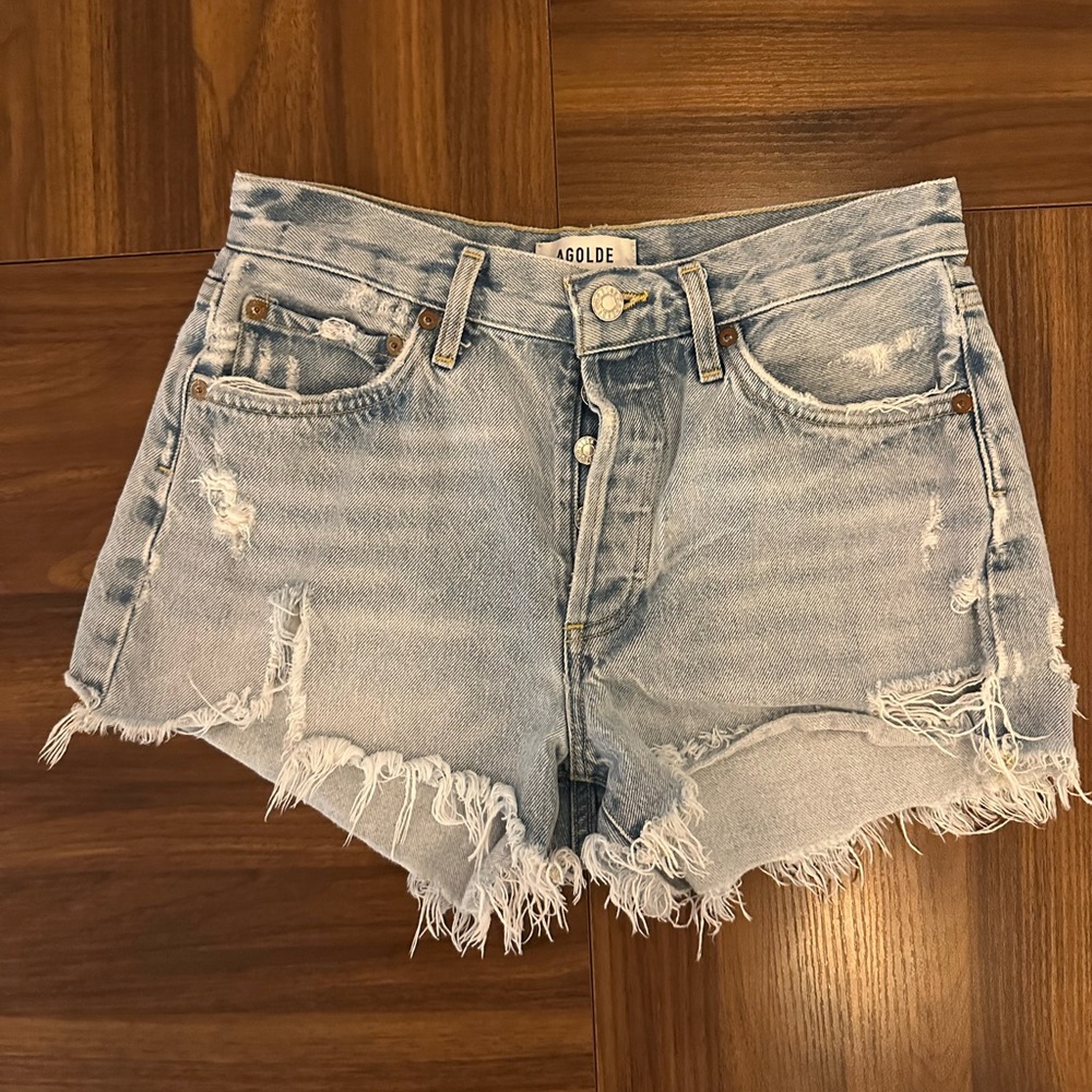 AGOLDE Women's Distressed Denim Shorts - Light Blue